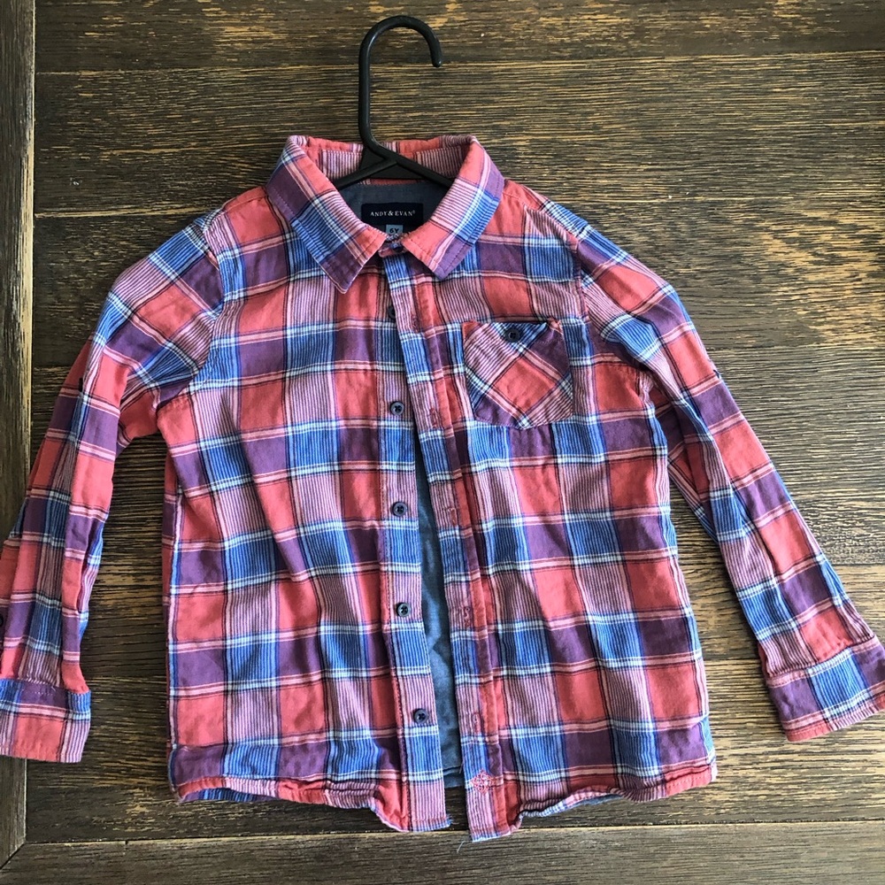 Andy and Evan button down, pink and blue plaid size 6.